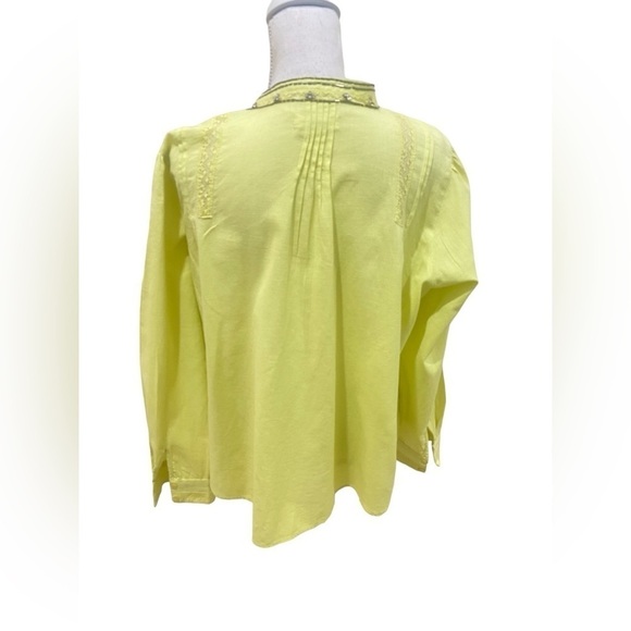 Anthropologie Pilcro Nayeli beaded rhinestone lace linen chartreuse shirt 1x - Picture 11 of 15